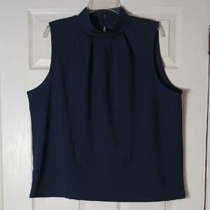 Ann Taylor Factory Navy Blue Mock Neck Sleeveless Top Keyhole Back Size XL